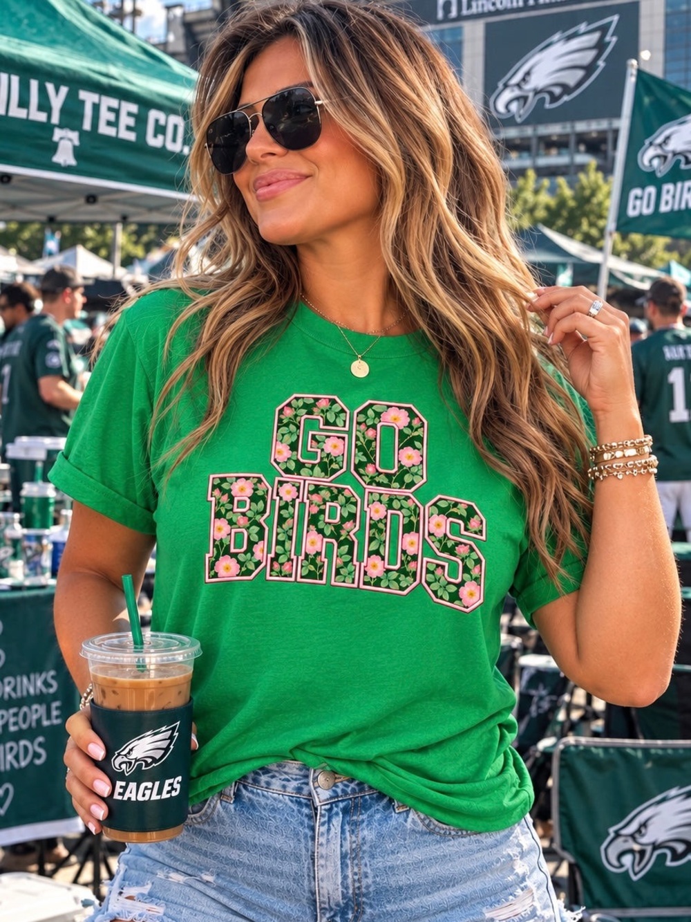 Green "Go Birds" Floral Logo Tee - Unbranded Women’s Top S-5xl